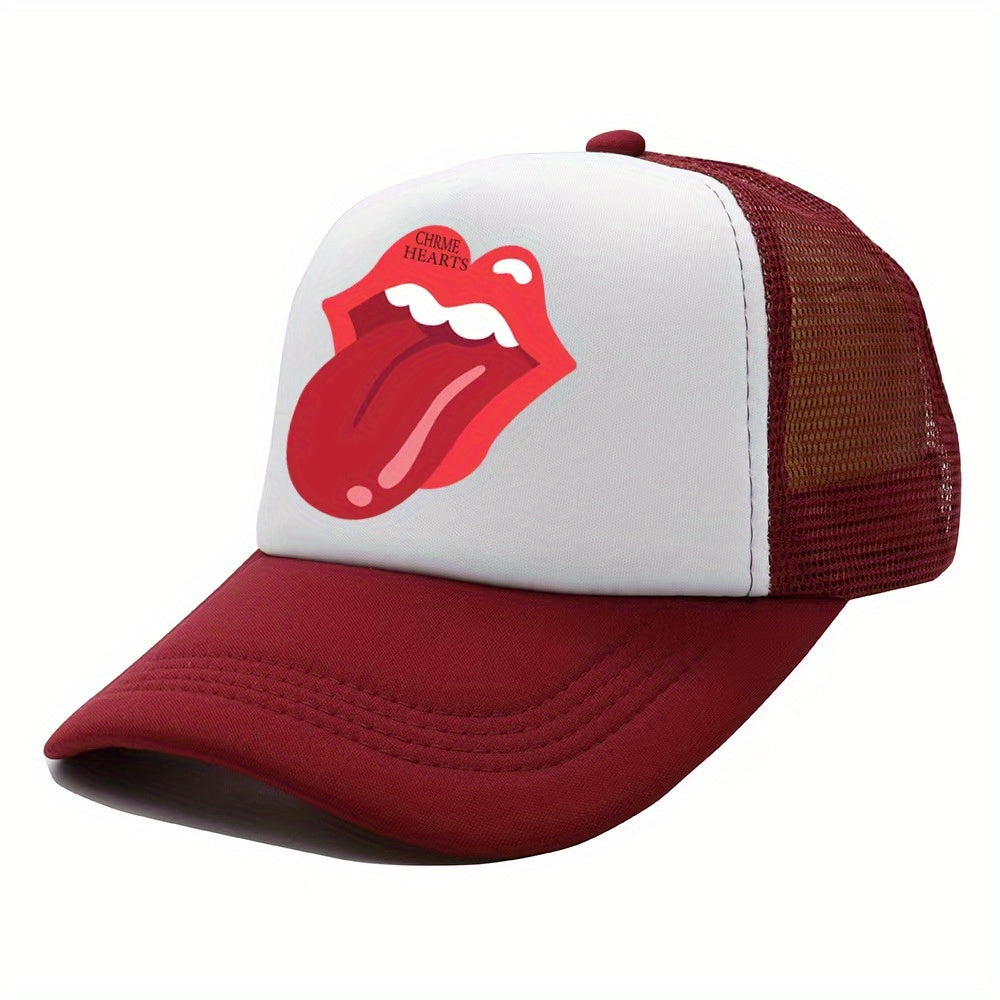 Red Lips Print Trucker Hat Hip Hop Cartoon Mesh Baseball Cap