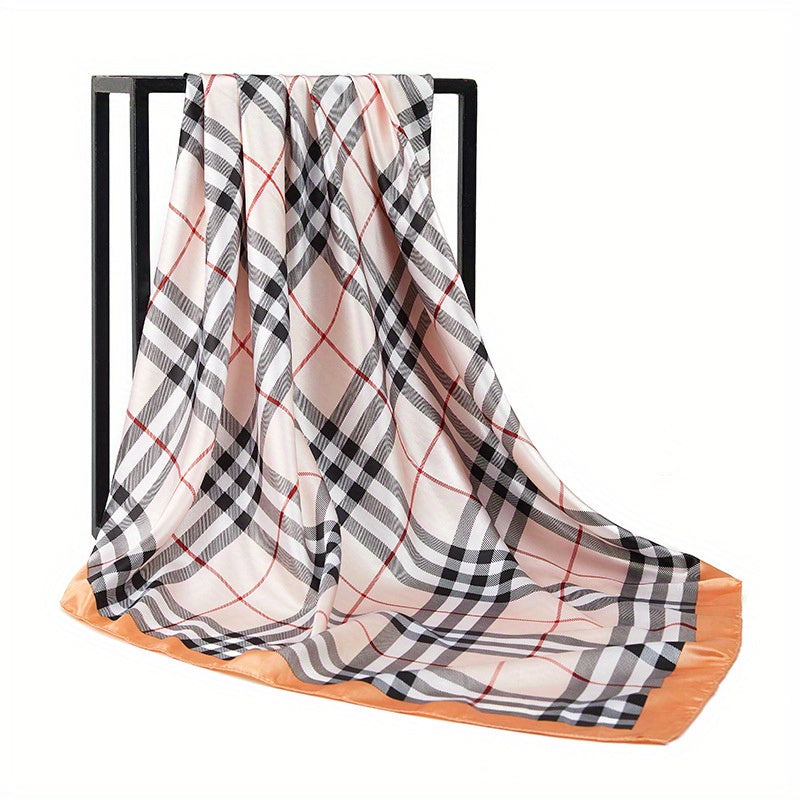 Plaid Satin Square Scarf Bandana Women Wrap Silk Travel Beach Towel