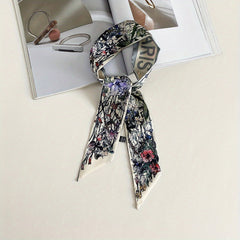 Flower Print Skinny Scarf Neckerchief Hair Ribbon Twilly Scarf