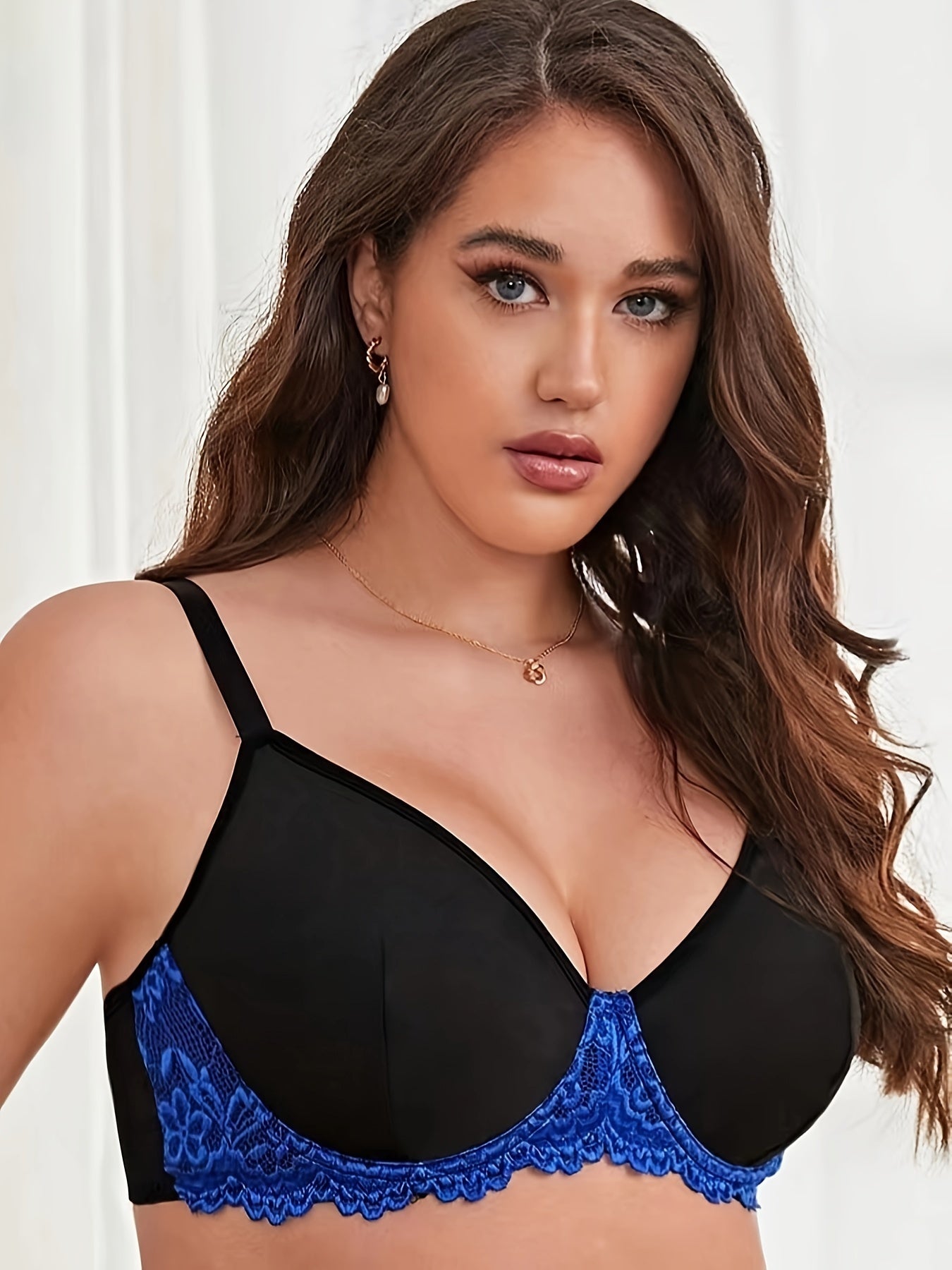 Sexy Bra Women's Plus Contrast Lace Full Cover Underwire Bra