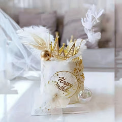 Mesh Bow Pearl Feather Cake Decoration Insert