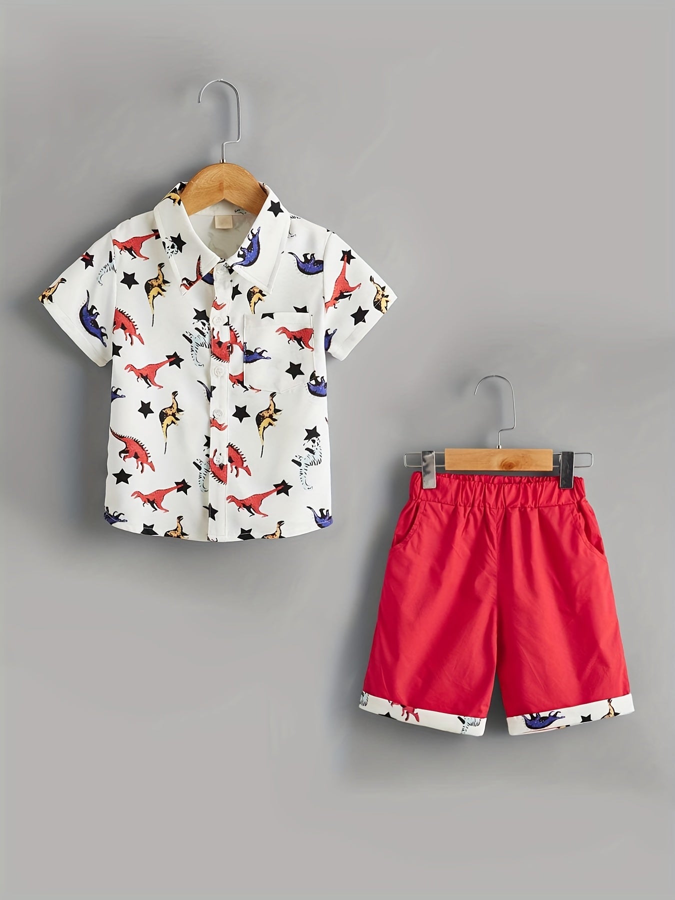 Boys Dino Print 2pc Set Shirt & Shorts