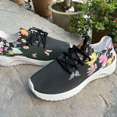 Women's Breathable Flying Woven Sneakers Comfortable Low Top Lace Up Shoes