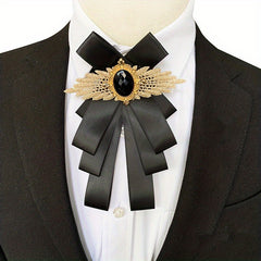 Satin Necktie Jeweled British Layer Bow Necktie