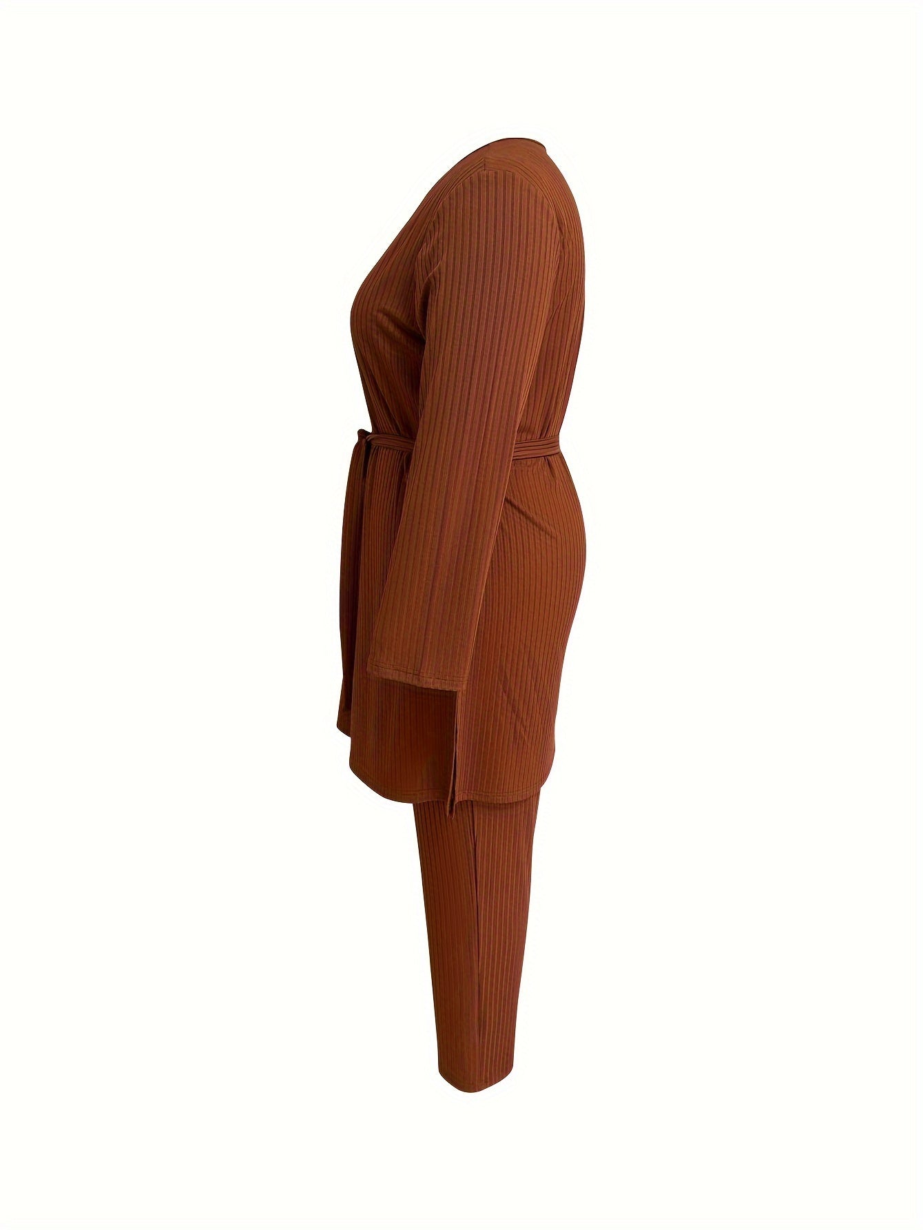 Ribbed Knit Lounge Set V Neck Top & Pants Pajama Set