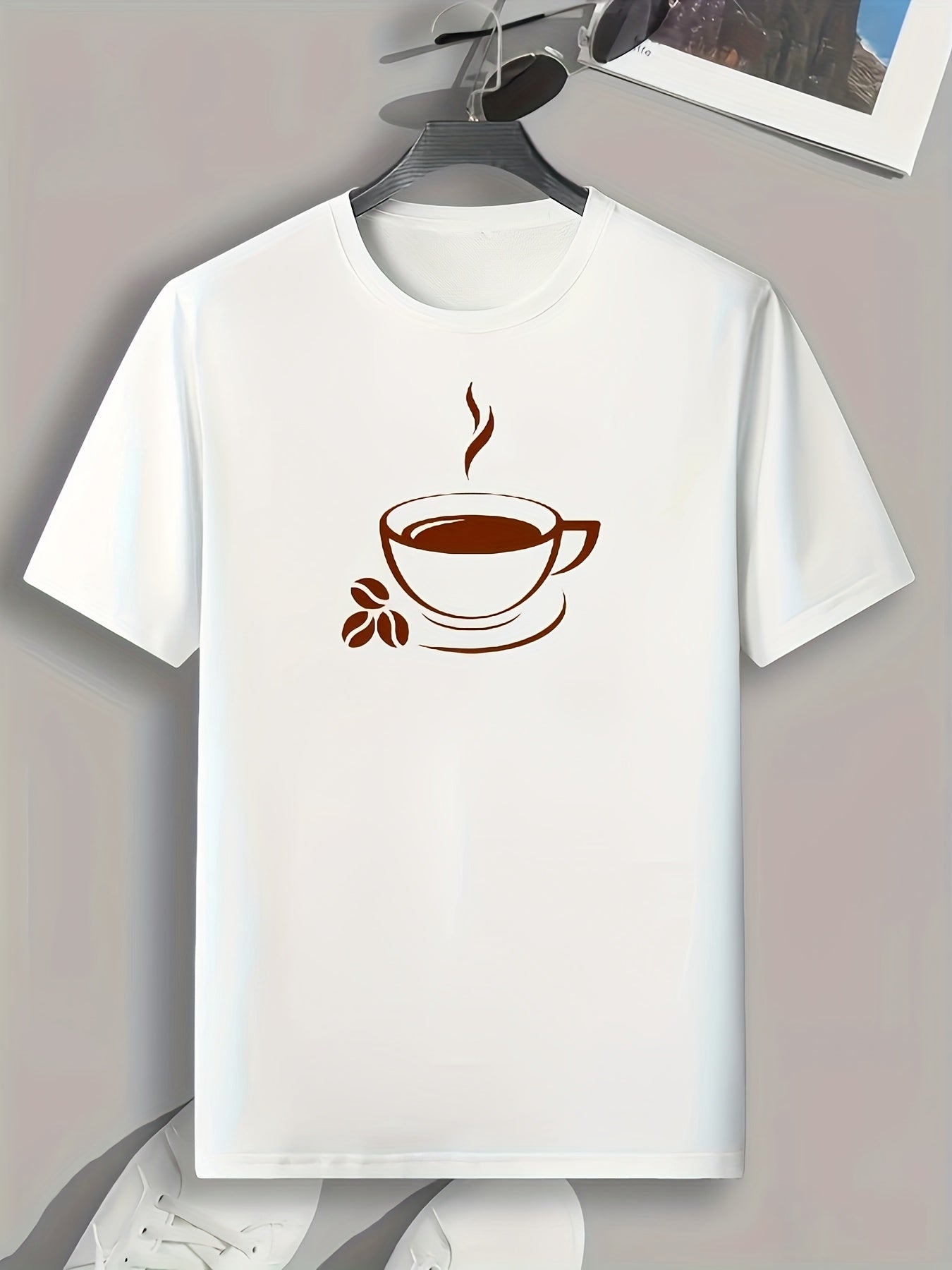Coffee Print Men's Comfy T shirt Active Slightly Stretch Breathable Tee