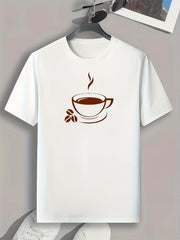 Coffee Print Men's Comfy T shirt Active Slightly Stretch Breathable Tee