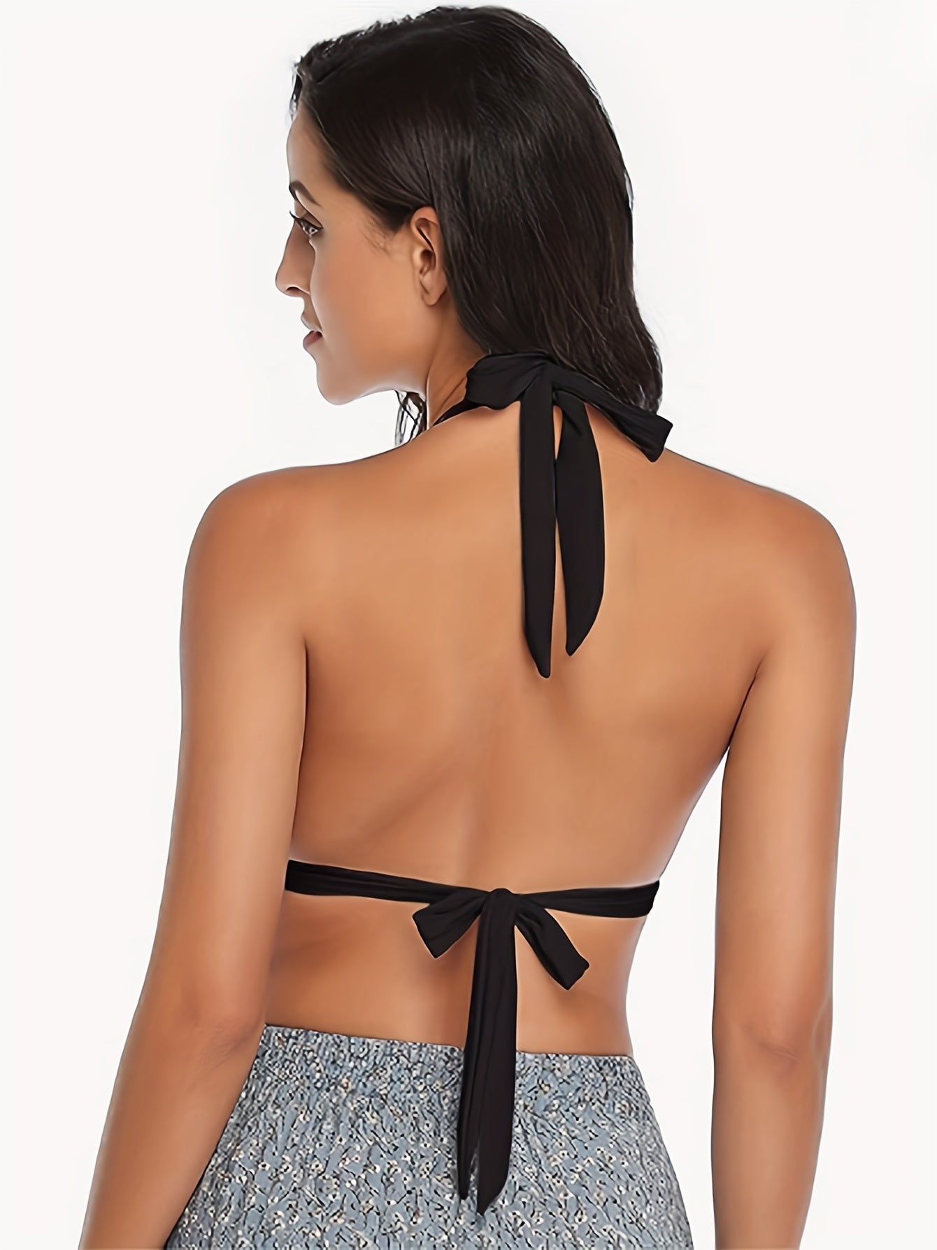 Solid Ruched Halter Neck Bikini Top