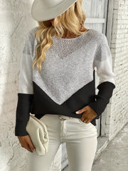 Hollow Knit Sweater Boat Neck Long Sleeve