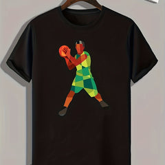 Basketball Player Pattern Print Men's Comfy Sports T shirt Graphic Tee