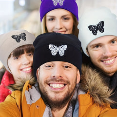 Y2K Butterfly Embroidered Beanie Hat Hip Hop Knit Couple Skull Cap