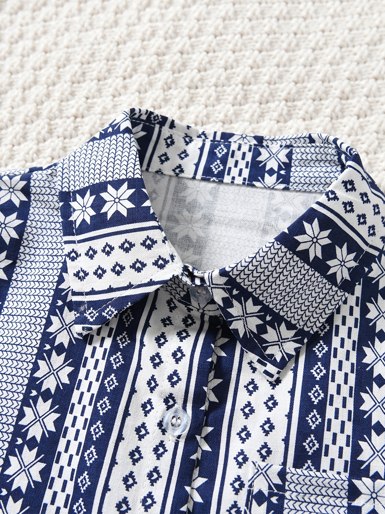 Boys Geometry Print Shirts Button Lapel Tops Kids Summer Clothes