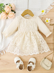 Baby Girls Mesh Stitching Dress Long Sleeve Princess Dress