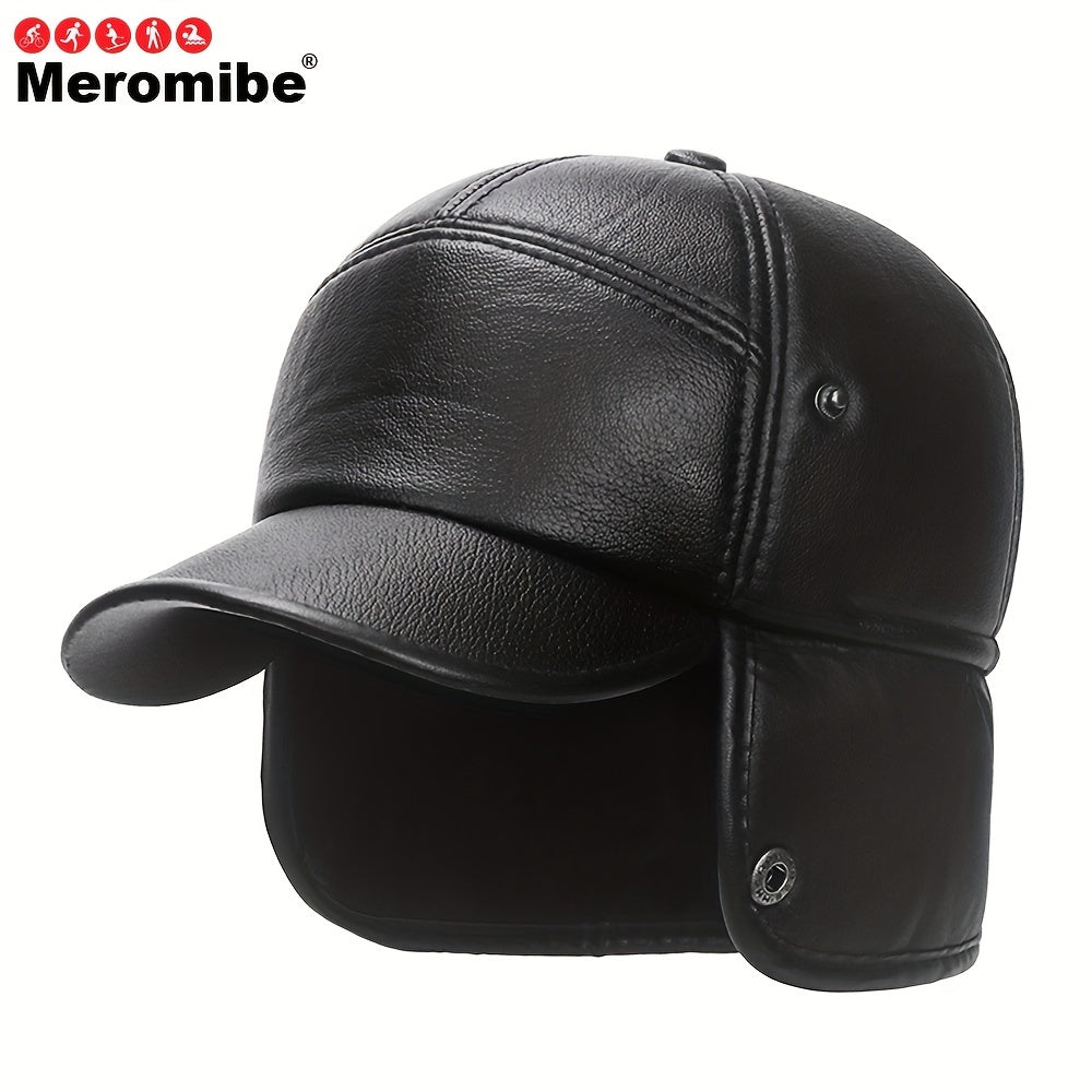 Meromibe Winter Ear Warmer PU Leather Baseball Cap Adjustable Sunscreen Hat