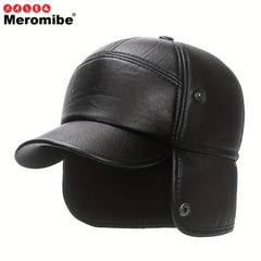 Meromibe Winter Ear Warmer PU Leather Baseball Cap Adjustable Sunscreen Hat