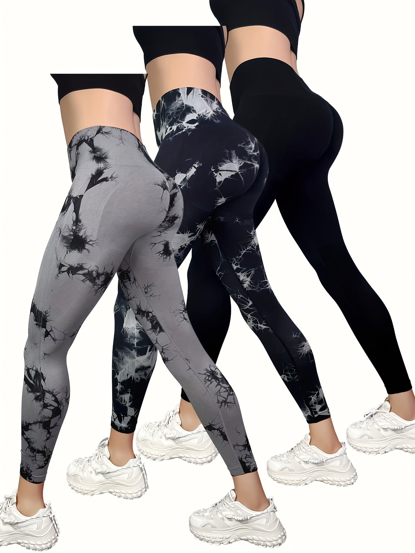3pcs Tie Dye High Waist Sports Leggings Yoga Pants