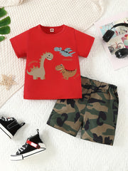 Boy's 2pcs T shirt & Shorts Set Letter Cartoon Print Top Casual Outfits