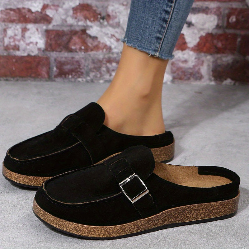 Retro Buckle Suede Slippers Casual Flat Clogs