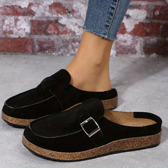 Retro Buckle Suede Slippers Casual Flat Clogs