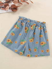 Girls Sunflower Graphic Casual Denim Shorts Kids Summer Clothes