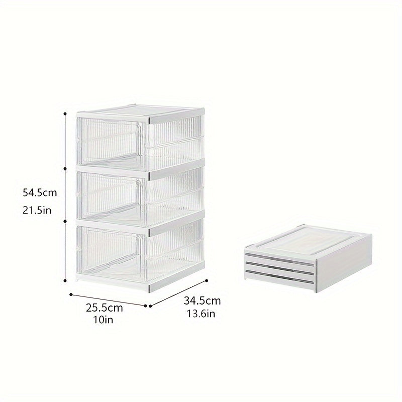 1pc Integrated Plastic Shoes Box Dustproof Folding Shoes Cabinet Shoe Storage