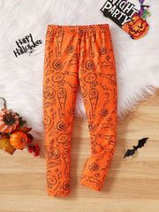 Girls Halloween Ghost Print Legging Pants, Ankle Length