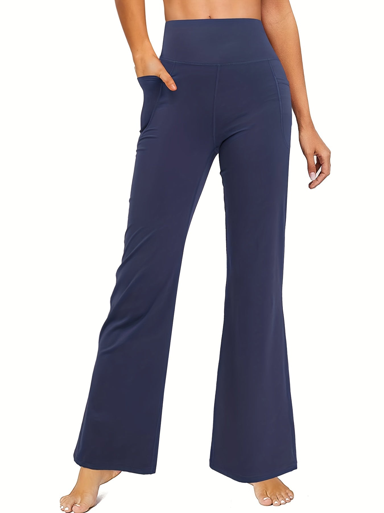 High Waist Sports Pants With Pockets Bell Bottom Tummy Control