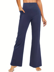 High Waist Sports Pants With Pockets Bell Bottom Tummy Control