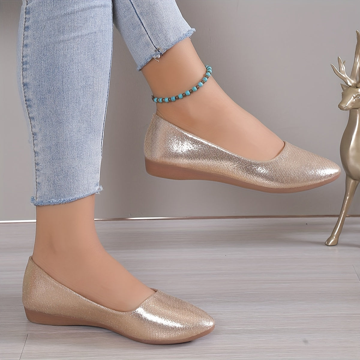 Women's Glitter Flat Shoes Point Toe Lightweight Walking Shoes