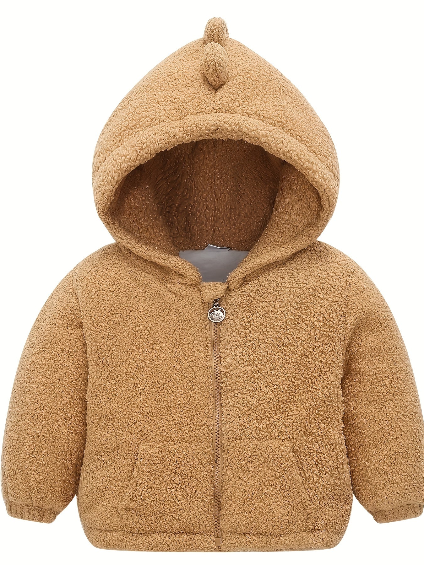 Kids Dino Zipper Jacket Thick Fleece Hooded Coat