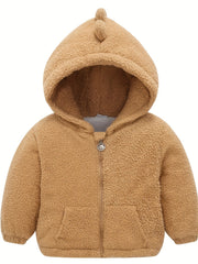Kids Dino Zipper Jacket Thick Fleece Hooded Coat