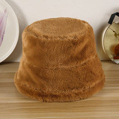 Winter Fur Bucket Hat Soft Fluffy Warm Fleece Fisherman Cap