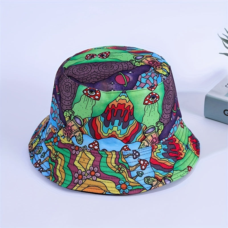 Unisex Green Sunshade Bucket Hat With Graffiti