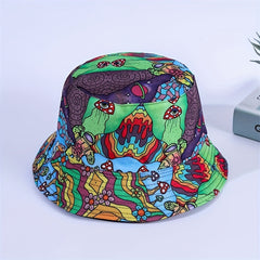 Unisex Green Sunshade Bucket Hat With Graffiti