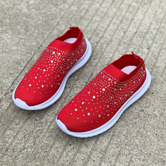 Women's Rhinestone Sock Shoes Low Top Slip On Flat Casual Walking Shoes