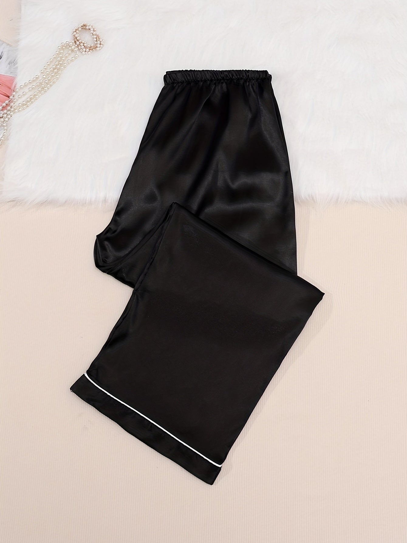 Satin Pajama Set Short Sleeve Shirt & Pants