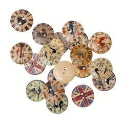 50pcs 20mm Vintage Wooden Clock Buttons Two Holes Round Sewing