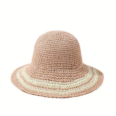 Striped Crochet Sun Hat Lightweight Casual Straw Hat For Women
