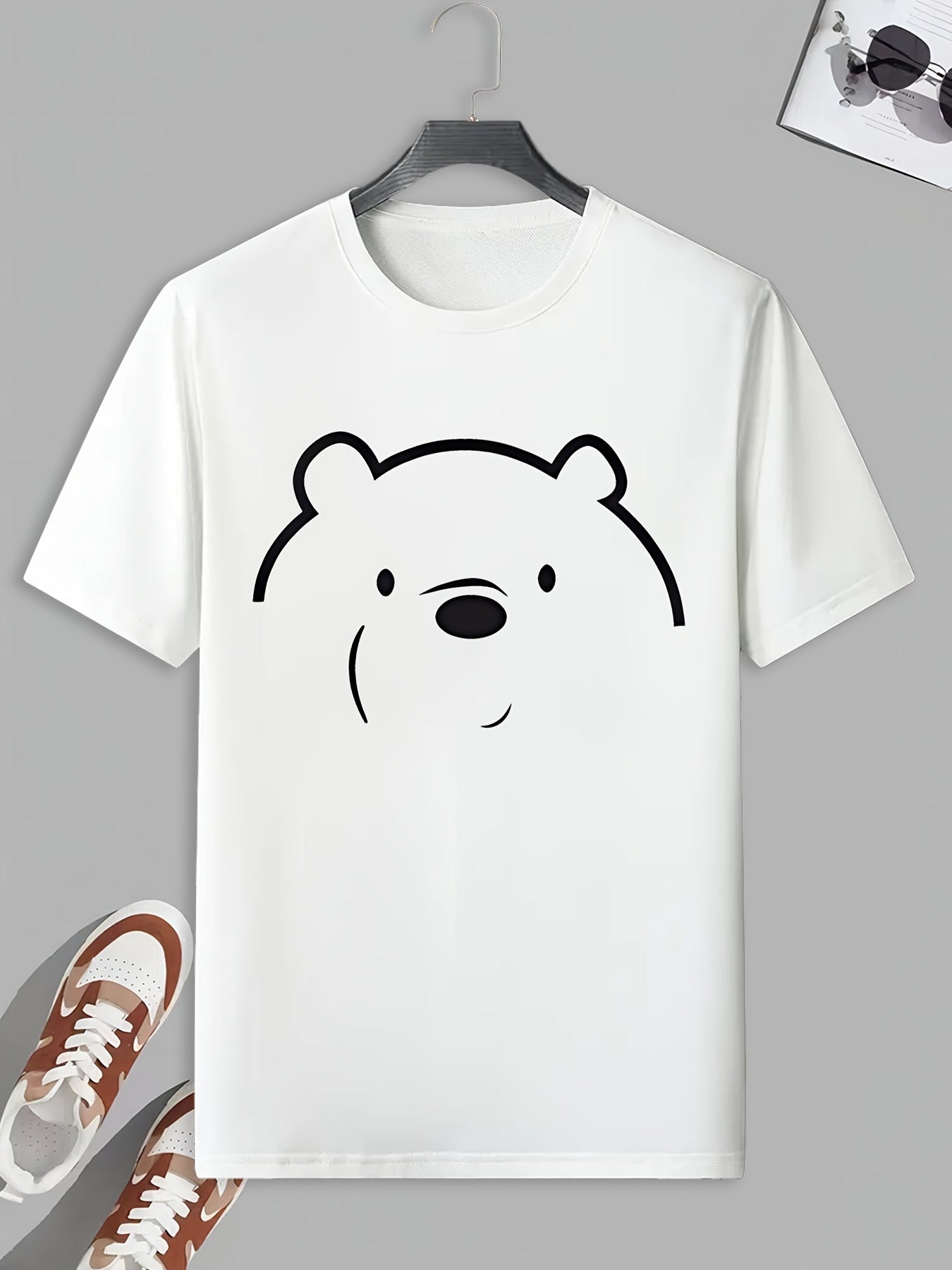 Men's Bear Face Print T shirt Stretch Breathable Tee For Outdoor