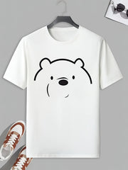 Men's Bear Face Print T shirt Stretch Breathable Tee For Outdoor