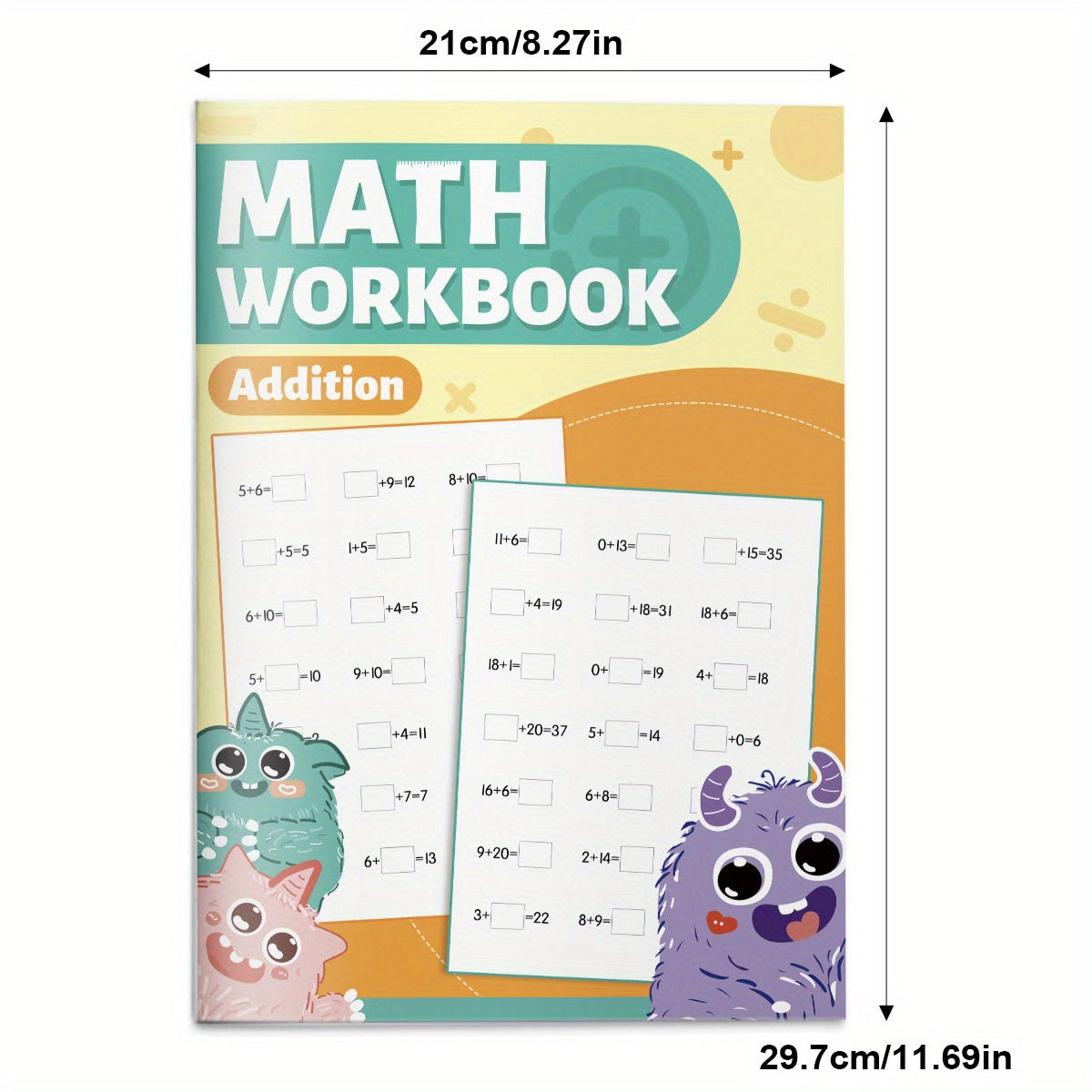 Kids' Fun Math Workbook Addition Easy Colorful Cartoon Style Illustrations