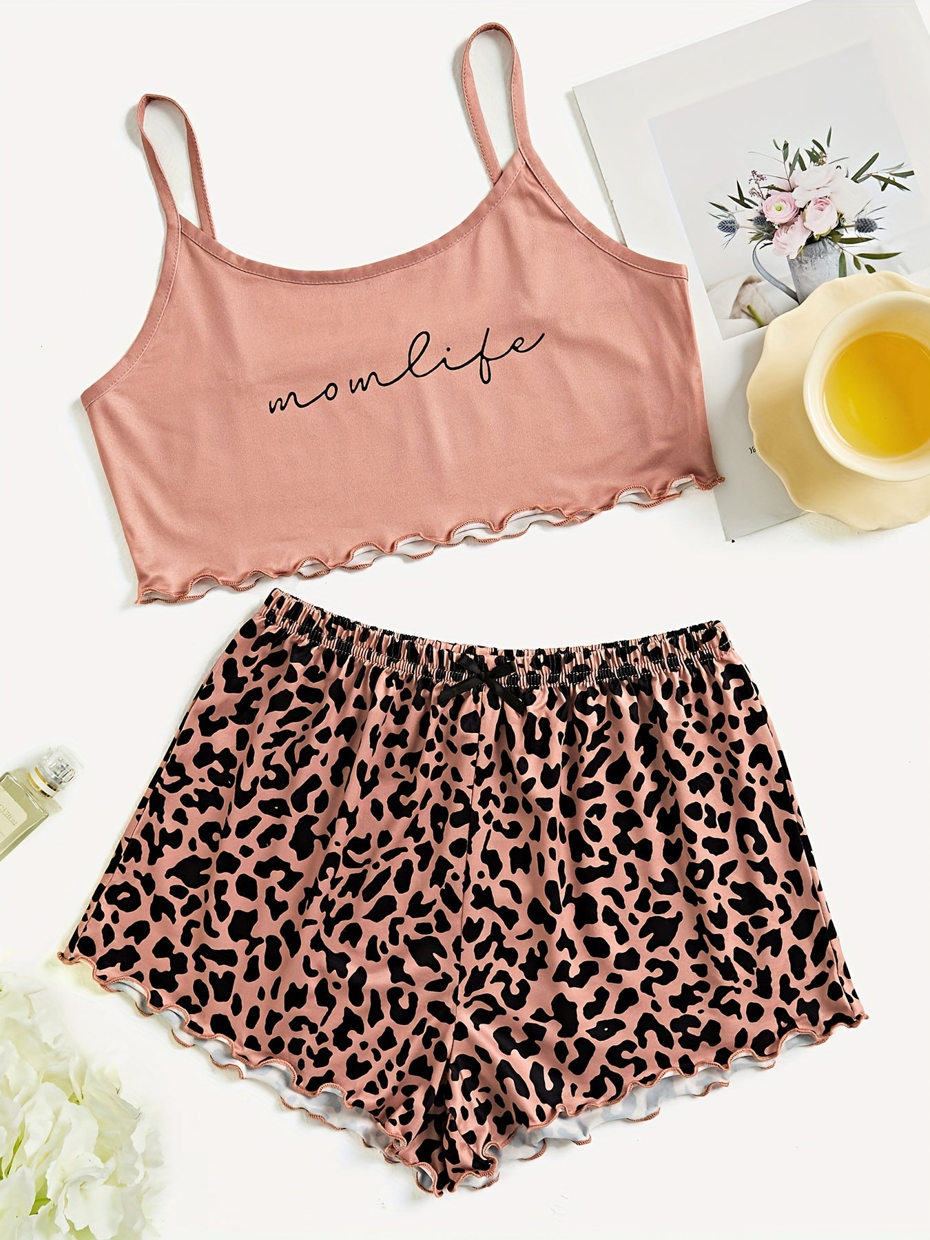 Leopard Print Pajama Set Cami Crop Top & Cozy Shorts