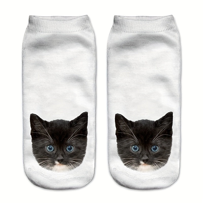 5 Pairs 3D Cat Print Socks Cute Low Cut Women's Stockings
