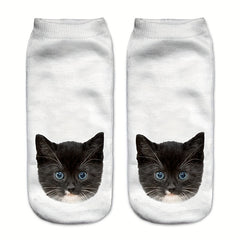 5 Pairs 3D Cat Print Socks Cute Low Cut Women's Stockings