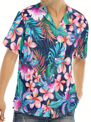 Tropical Flower Print Hawaiian Shirt Short Sleeve for Men
