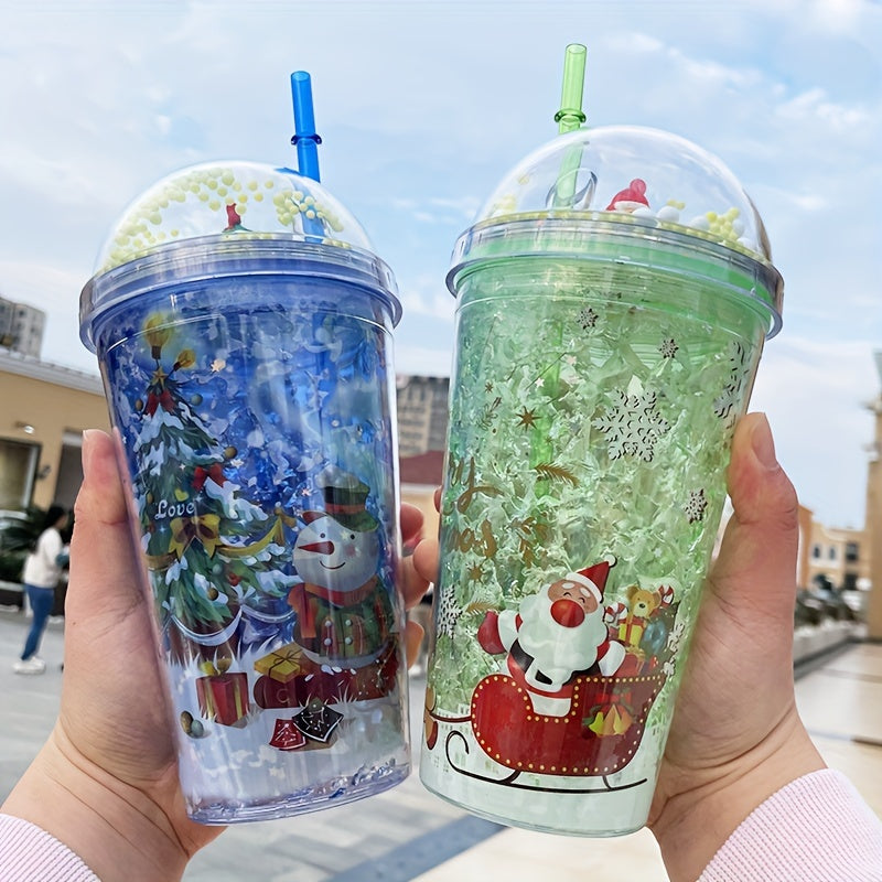 450ml Christmas Pattern Double Layered Straw Water Cup
