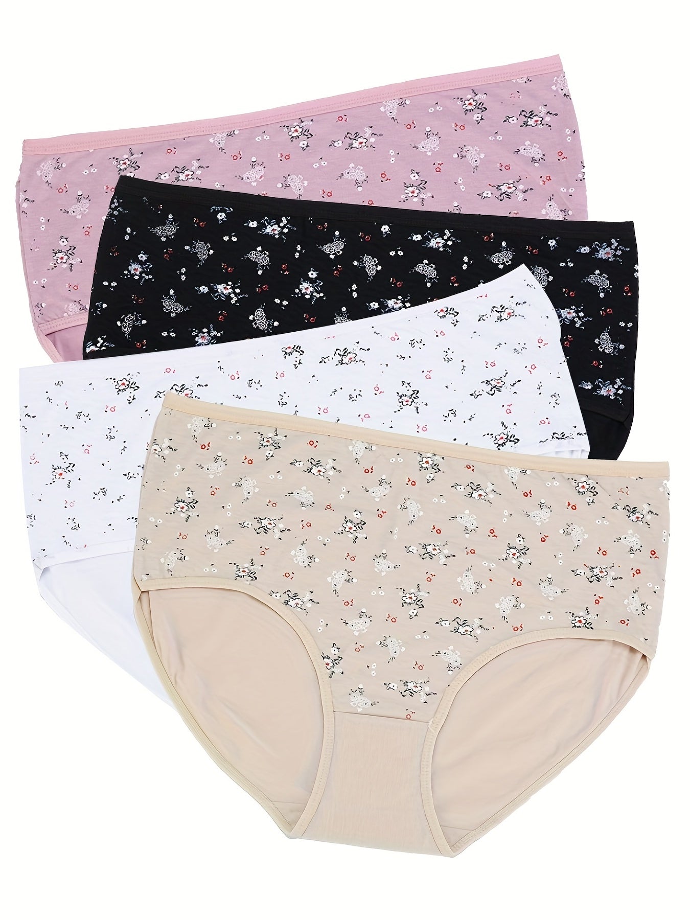 4 Pack Women's Plus Size Soft Ditsy Floral Print Everyday Panties Set