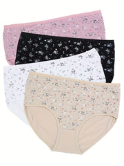 4 Pack Women's Plus Size Soft Ditsy Floral Print Everyday Panties Set