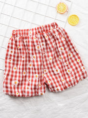 Girls Plaid Daisy Bow Elastic Waist Shorts Kids Summer Clothes