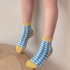5pairs Unisex Cotton Plaid Mid Tube Socks